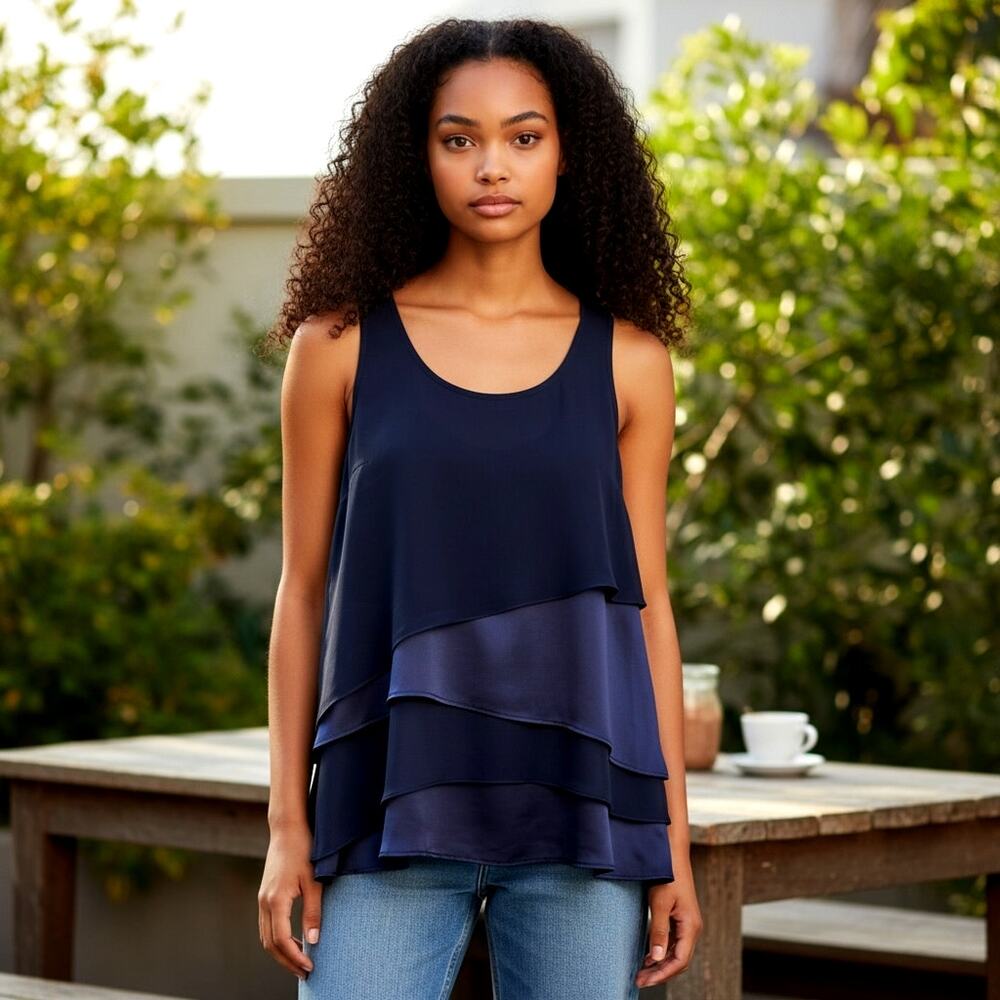 Brunello Cucinelli Tiered Tunic Top Blouse Size M Sleeveless Made in Italy - Picture 1 of 14